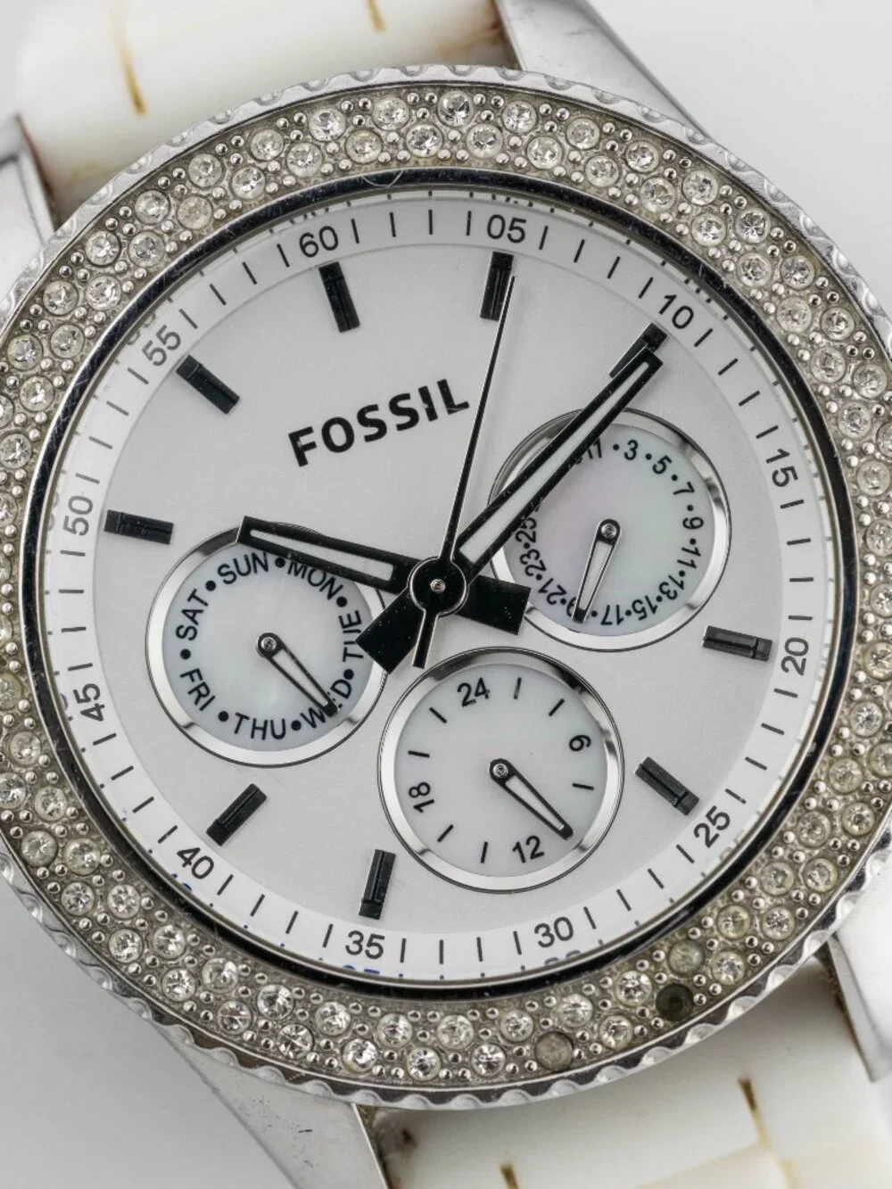 FOSSIL ES3001 Stella White Silicone Quartz Analog Women's Watch New Battery